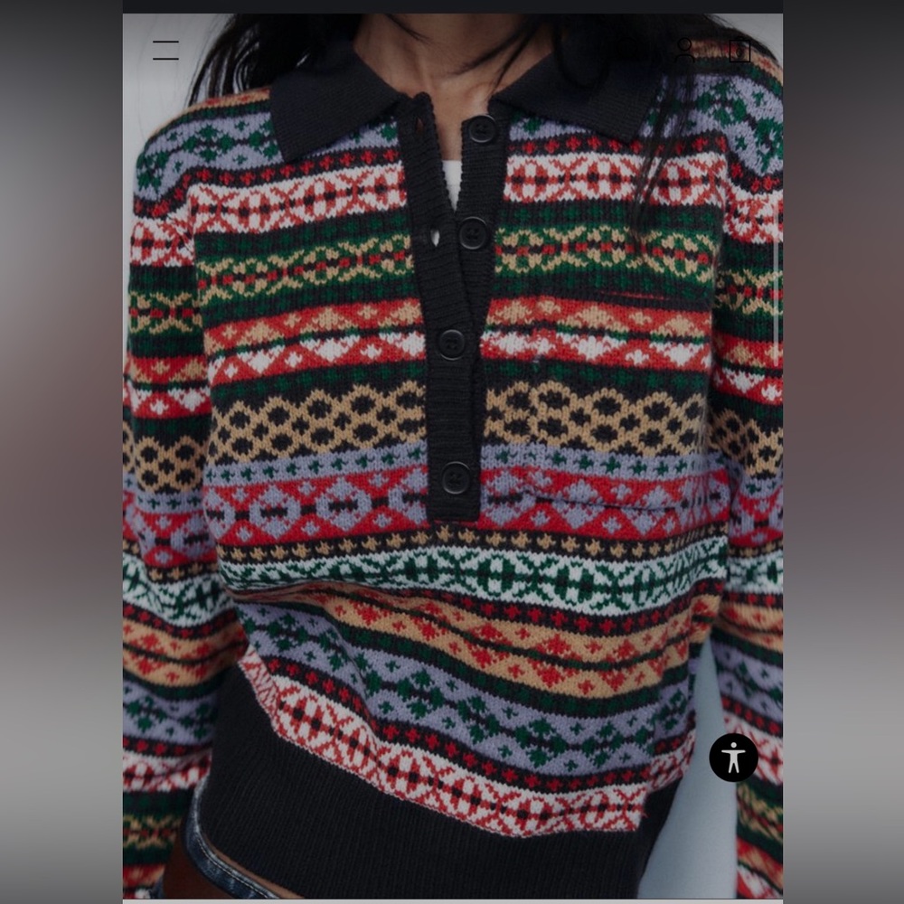 NWT Zara: Multicolor Fair Isle Style Knit Sweater: Size Small